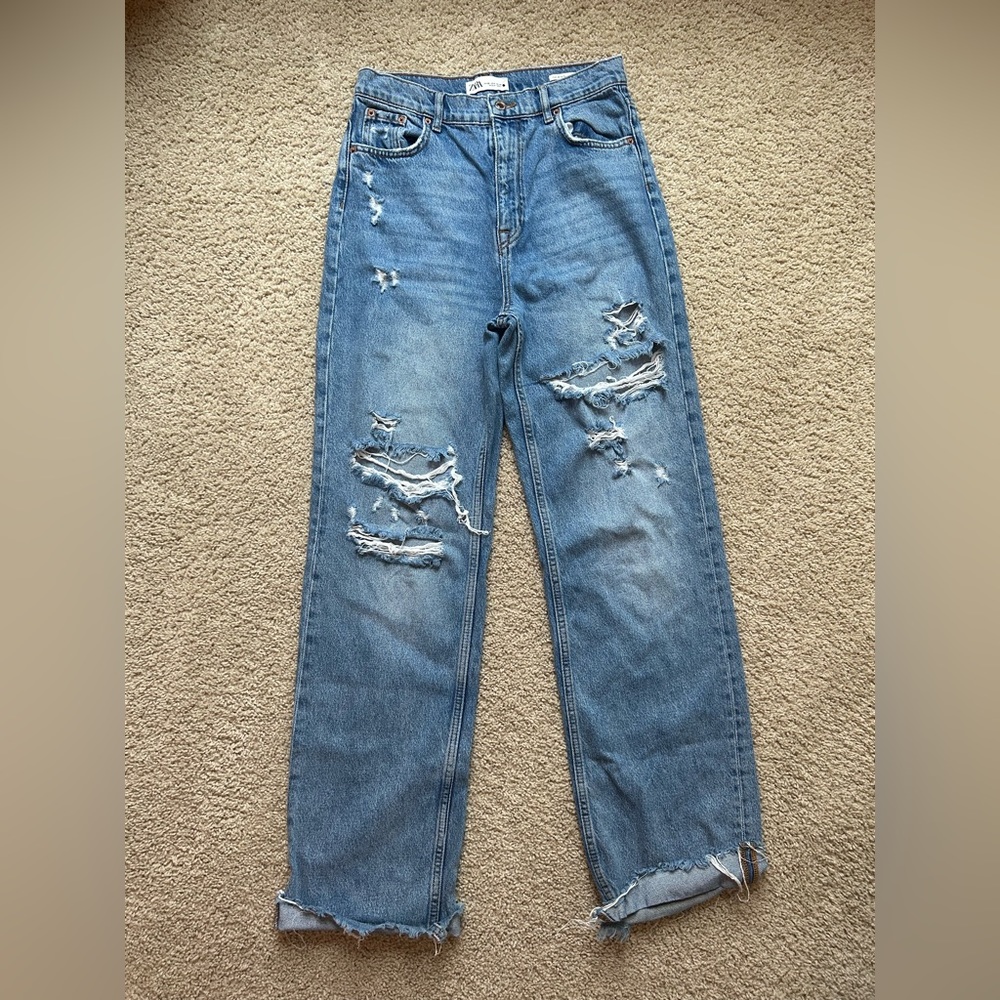 Zara Full Length High-Rise Distressed Jeans